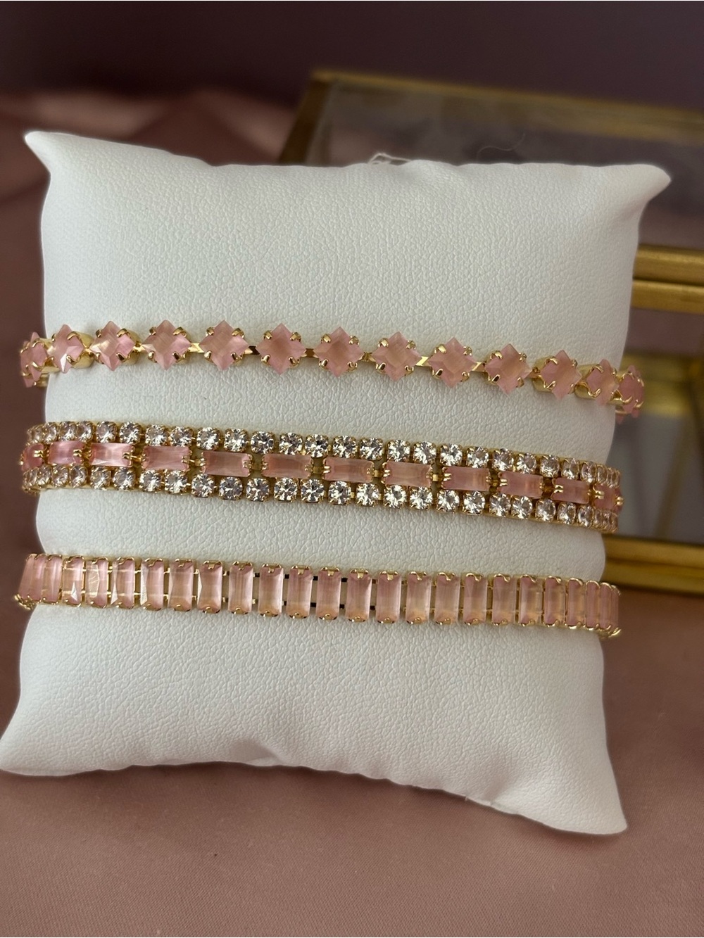 Pink Crystal & Gold Bracelet Set - Women's Jewelry